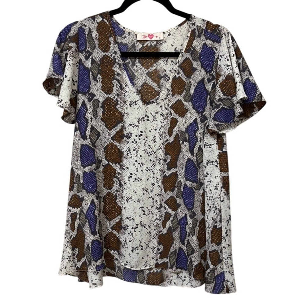 Buddy Love Women Avril‎ Flutter Sleeve Top Snake Print